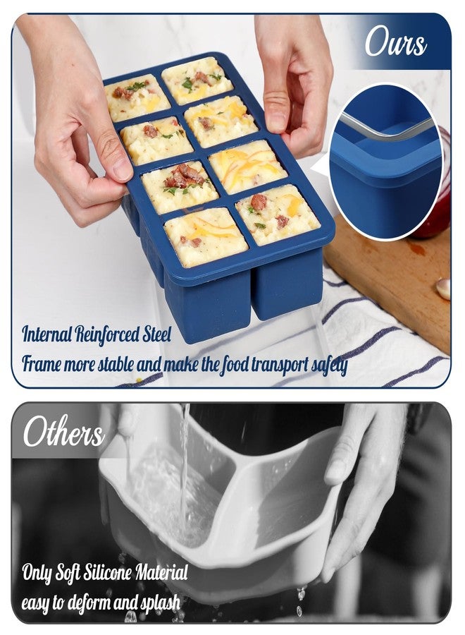 Koluti Nonstick Silicone Freezer Molds with Plastic Lid 2 Pack, 8 Soup Cubes Tray Sauce Ice Cube Mold Maker, Stackable Food Meal Prep Storage Container for Freezing, Dishwasher Safe & BPA Free - Image 4